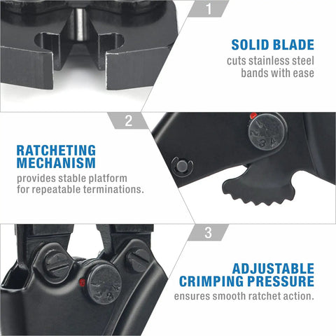 Close-up of Pinch Clamp Removal Tool For PEX Cinch Clamps detailing solid blade, ratcheting mechanism, and adjustable crimping pressure.