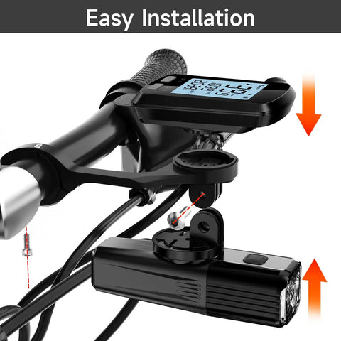 Out Front Bike GPS Computer Mount For 25.6mm And 31.8mm Handlebars Aluminum Aero Bar Bracket With Adapter installed with light and GPS