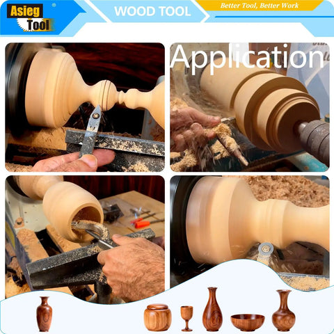 Pro Grade 4 Piece Mini Carbide Tipped Wood Lathe Turning Tools Set With Wood Handles in use on wooden vase