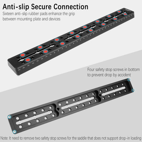 Vixen Style Dovetail Telescope Mounting Plate 350mm with anti-slip pads and safety stop screws for easy balancing.