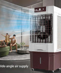 Portable Evaporative Air Cooler With Massive Water Tank And Two Frozen Ice Packs For Quick Room Chill and smooth oscillation in family living area.