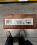 Top view of Legends Cowboy Lever Action Air Rifle packaging with label and barcode visible on brown box.