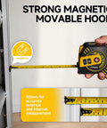 Heavy Duty 2 In 1 Laser Tape Measure 197 Ft Digital Distance Meter With 16 Ft Manual Tape showing strong magnetic hook for accurate measurements.