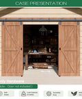 Beefy 13Ft Industrial Grade Black Double Door Track Kit For Exterior Sliding Barn Doors installed on wooden structure