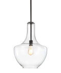 Oil Rubbed Bronze 13.25 Inch Mid Century Modern One Light LED Pendant Light Fixture With Clear Glass Shade, close-up view.