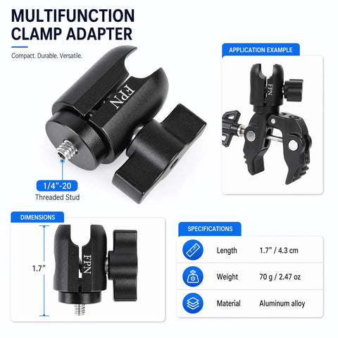 Rugged Aluminum Alloy Single Socket Arm With One Quarter Twenty Threaded Stud For One Inch Ball Components, 360 Degree Rotation, Tough As Nails Heavy Duty Mount Adapter For RAM B Size Mounts, black aluminum clamp adapter