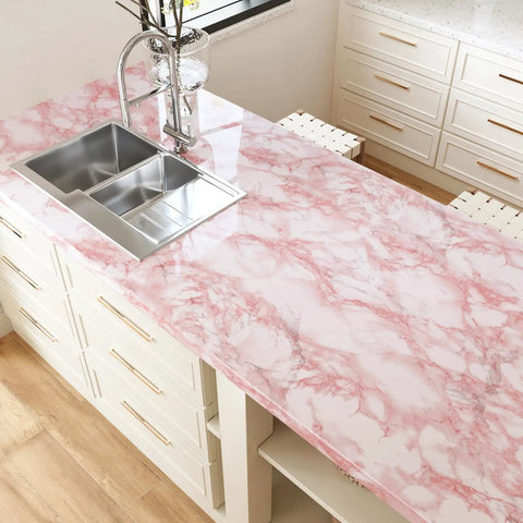 Pink Marble Contact Paper Peel And Stick Self Adhesive Wallpaper Removable Waterproof Wall Covering for a kitchen countertop