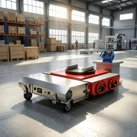 Rock Steady Electric Skates Mover With Wireless Remote Control Industrial Dolly, showing red and silver design for heavy gear transport.