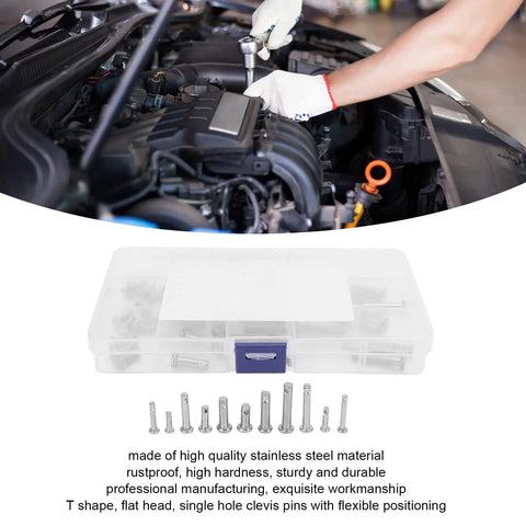 Stainless Steel Clevis Pin Kit With 12 Sizes Of T Shape Round Pins Flat Head Single Hole For Car Hinge Connection in use