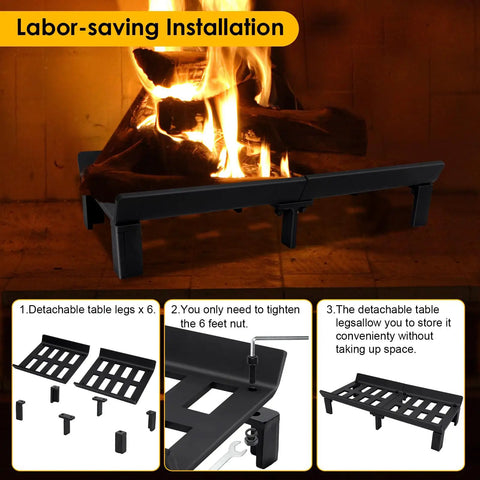 Heavy Duty 20 Inch Fireplace Grate For Wood Stoves And Fireplaces, Wrought Iron Log Holder with Labor-saving Installation