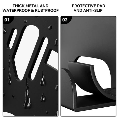 Heavy Duty Chainsaw Wall Mount Hanger for Garage Organization showing rustproof metal and protective rubber pad