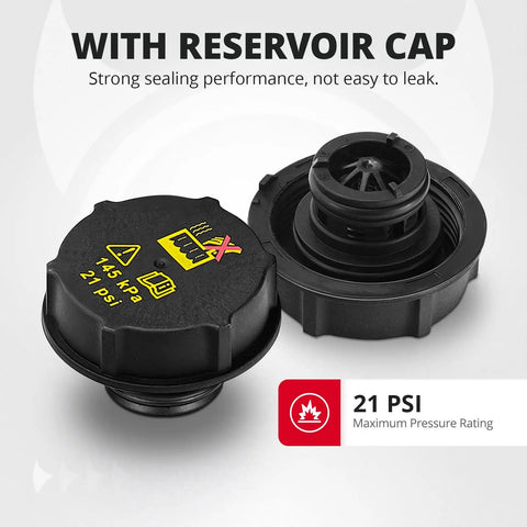 Sturdy Pressurized Coolant Reservoir Tank With Cap Straight Swap For 2012-2018 Ford Focus Escape Cmax And Transit Connect No Fuss Oem Replacement 8V618K218AC with screw-on cap rated 21 PSI.