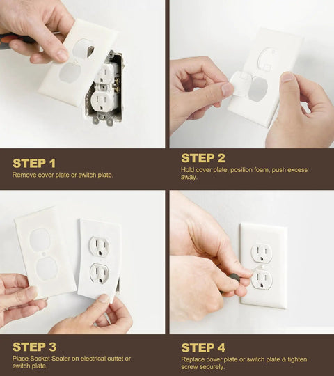 Step-by-step guide to install Eva Foam Outlet Insulator Pads for seasonal draft prevention.
