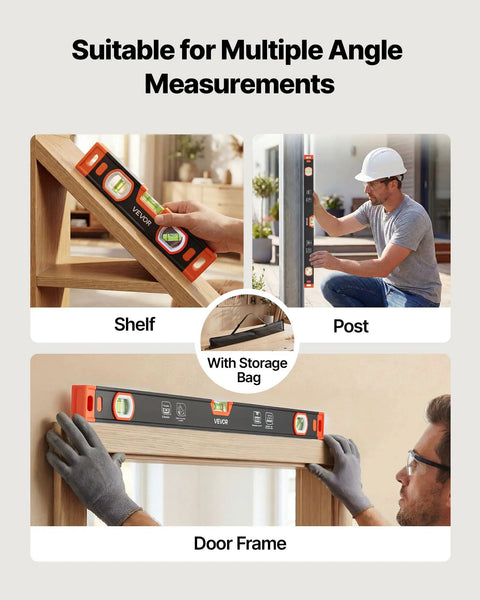 Top Shelf 3 Piece Magnetic Torpedo Level Kit, 9 16 24 Inch Aluminum Spirit Levels, Rock Solid Magnets, V Groove Base,Easy Hang Loop For Tradesmen And Weekend Warriors