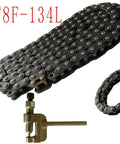 Heavy Duty Dirt Bike Drive Chain 134 Link Upgrade Kit with chain breaker tool, showing T8F chain and master links