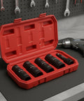 Heavy Duty 5 Piece Tire Socket Wrench Set For Lug Nut Removal With 12 Inch Drive Adapter Double Ended Chrome Molybdenum Steel Kit in red case