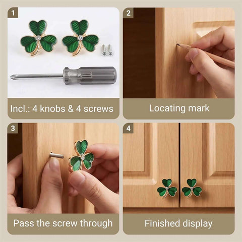 Gold Clover Drawer Knobs 4 Pack For Wardrobe Cabinets Dresser Cupboard Modern Minimalist Pulls Zinc Alloy With Crystal Center