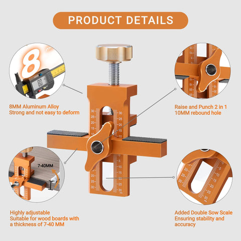 Cabinet Door Mounting Jig With Adjustable Positioner Aluminum Alloy Cabinet Hardware Jig For Quick DIY Friendly One Hand Door Installation In Kitchen Bathroom And Wardrobes Durable Aluminum Construction For Precise Alignment product details and features shown.