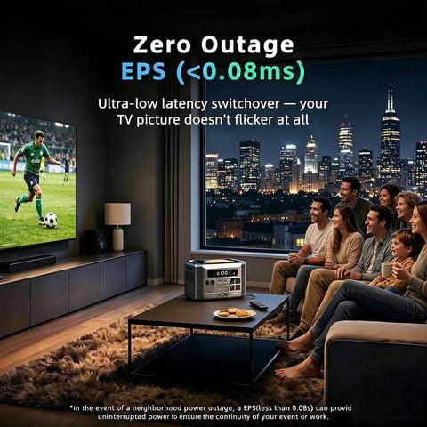 Solid 2048Wh LiFePO4 Power Station Pumping 3200W Output With Three 200W Solar Panels Plug And Play Solar Generator Kit For RV Adventures And No Sweat Home Backup powering a TV in a living room during a gathering.