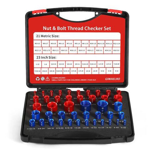 Nut And Bolt Thread Gauges Set, 44 Piece, Individually Housed In Durable Case With Handy Pockets, Inch And Metric Sizes