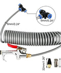 Pro Shop Grade Heavy Duty Air Blow Gun Kit Built Tough With Quarter Inch NPT Lever And Swappable Metal Nozzles for cleaning.