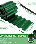 Flexible Landscape Edging Kit 59 Feet with 16 extra long stakes, 6 inch tall green plastic border for yard and garden.