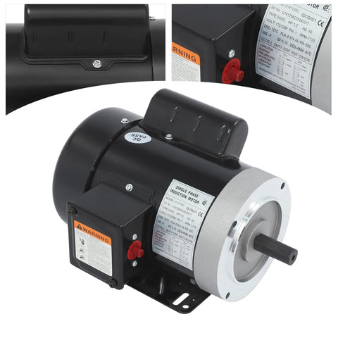 Half HP Single Phase Electric Motor 1725 RPM TEFC 115 230V Copper Windings Steel Plate Compact Black Unit