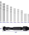 Pin Vise Hand Drill Set With Bench Vise 0.5 To 3mm PCB Mini Twist Drill Bits showing various bit sizes and black pin vise.