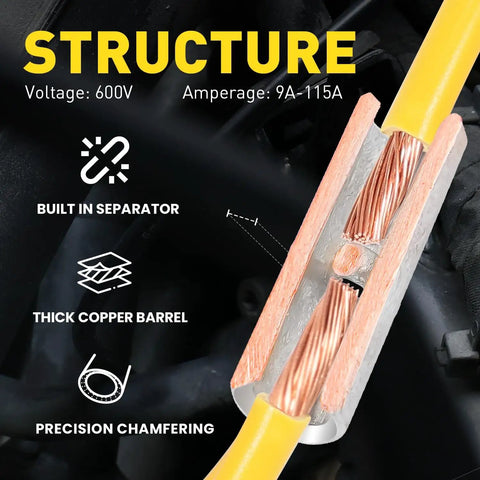 Non Insulated Butt Connectors Kit, 100 Pcs Tinned Copper Uninsulated Wire Connectors For Automotive And Marine, AWG 14 To 12