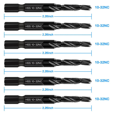 Six Piece 10-32 Nc Combo Drill Tap And Countersink Bit Set Crafted From Premium High Speed Steel With A Tough Anti Rust Coating.