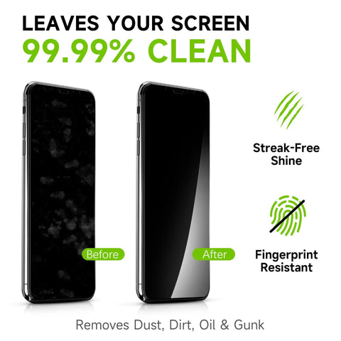 Individually Wrapped Pre Moistened Screen Wipes For Smartphone Tablet Laptop Keyboard And Monitor Cleaners Pack Of 120 Streak Free Electronic Device Cleaner showing before and after cleaning.