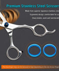 Stainless Steel Hair Cutting Scissors Thinning Shears 6.5 Inch for Pro Salon Barbers & Family Use with blue finger rings