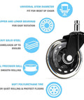 3 Inch Heavy Duty Office Chair Wheels With Soft PU Rubber For Floor Protection On Hardwood Carpet And Tile Surfaces Universal Fit Set Of 5 Black And Clear Caster Wheels For Quiet Smooth Rolling And Floor Safe Performance