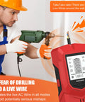 Man using RiToEasysports Stud Finder with LCD Display, 3 Depth Settings to locate live wires while drilling.