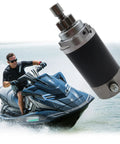Starter Motor For Yamaha Outboard Engines 30HP 40HP 50HP, OEM Replacement, durable and easy install, shown with marine vehicle
