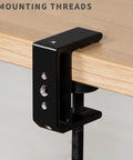 Beefy Aluminum C Clamps with 1/4-20 and 3/8-16 sockets mounted on desk, dual mounting threads, fit desktops up to 1.8 inches