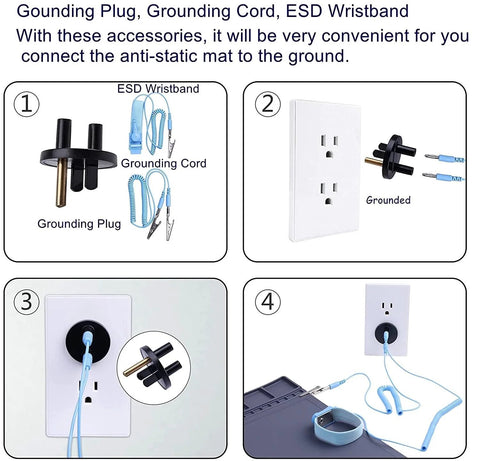 ESD anti-static mat kit with blue wristband and grounding cord, gray, 15.9 x 12 in
