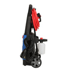 Side view of Electric Pressure Washer 1600 PSI 1.7 GPM Portable Cleaner for Cars, Siding, Driveways, and Patio with onboard storage.
