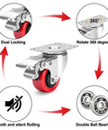 2 Inch Heavy Duty Swivel Caster Wheels Set Of 4 With 600 Lb Load Rating And Total Locking Brakes, featuring dual locking and 360-degree rotation.