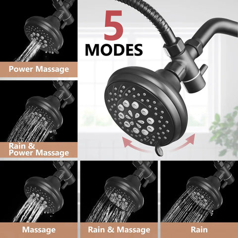 Adjustable High Pressure Dual Shower Head For Couples In Slick Matte Black Finish With Heavy Duty 304 Stainless Steel Build For Your Ultimate Bathroom Setup And Smooth Flow