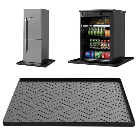 Non Slip Silicone Mat For Mini Fridges And Appliances 19.7x19.7x0.5 Inch Spill Proof Drip Prevention shown with fridge and cooler