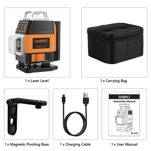 Green Laser Level Self Leveling Kit With 16 Laser Lines, 4x360 Degree Coverage, 150ft Range, magnetic stand, USB cable