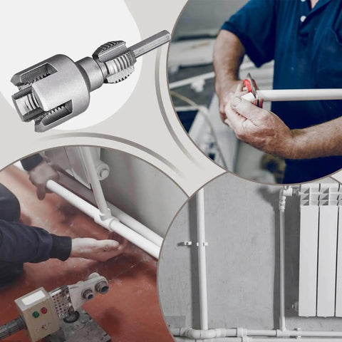 4 In 1 Water Pipe Threading Tool Dual-Function Drill Bit Cutter For Pvc Ppr And Mpp Pipes Threader Kit For Plumbing And Home Repair Projects Silver, alloy steel pipe threader in use