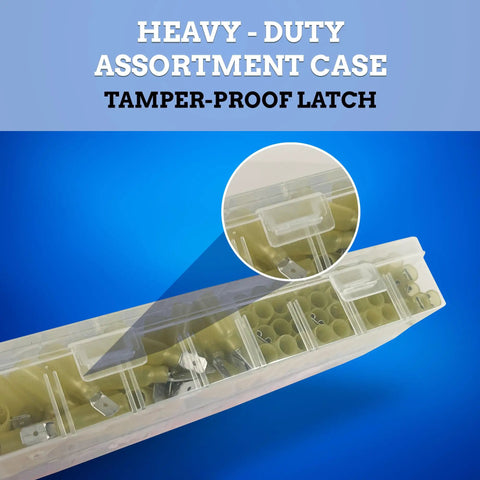 Dope Heat Shrink Spade Connectors Kit With KableSeal Tech, assortment case with tamper-proof latch, clear view of spade connectors