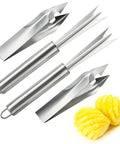 Heavy Duty Stainless Steel Pineapple Eye Remover Tool Set With Eye Clip And V Shape Cutter Knife for kitchen use displayed with pineapple