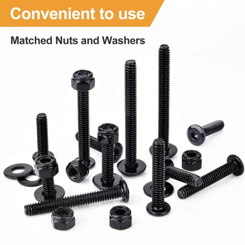 175-Piece 1/4-20 Flat Socket Head Screws Set With Black Oxide Finish, 304 Stainless Steel Countersunk Bolts And Lock Nuts Kit