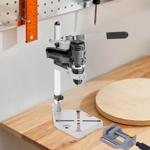 Rugged Workhorse Double Hole Drill Press Stand With No Sweat Depth Adjustment Universal Heavy Duty Aluminum for precise drilling