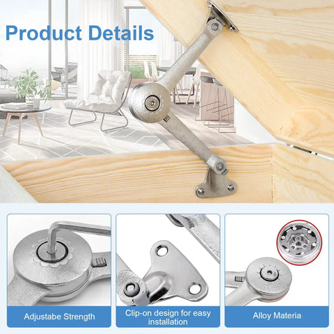 2 Pack Heavy Duty Folding Lid Stay Hinges With Soft Close Action Zinc Alloy Adjustable Tension No Slam Up To 50lb for Wooden Boxes