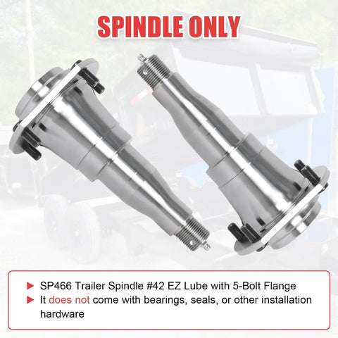 Ez Lube Trailer Spindle 42 With 5 Bolt Flange For 5200 To 7000 Lb Trailer Axles Replaces SP466, two spindles shown at angle.
