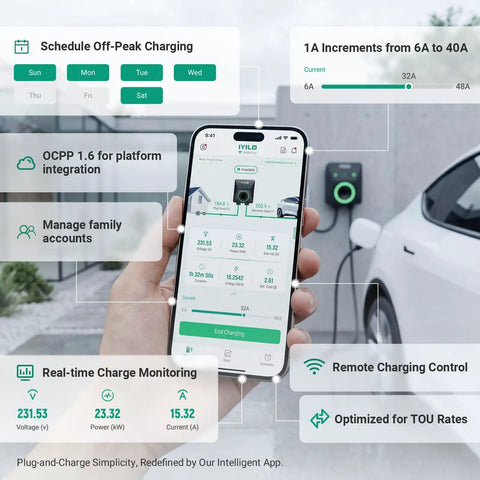 Level 2 EV Charger 48A 11.5KW 240V For Home Use, Fast 46 Mile Per Hour Charge, Adjustable 6-48A, Hardwired Install, UL ETL Energy Star Certified, 60A Breaker Required, Compatible With Most EVs. Smart app control